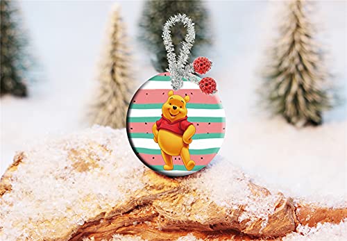 Christmas Ornaments Ceramic Ornament Home Office Xmas Round Hanging Pendant Decor Crafts Gifts For Christmas Tree Decoration (Winnie-The-Pooh Pink Stripe Watermelon) #TOP4