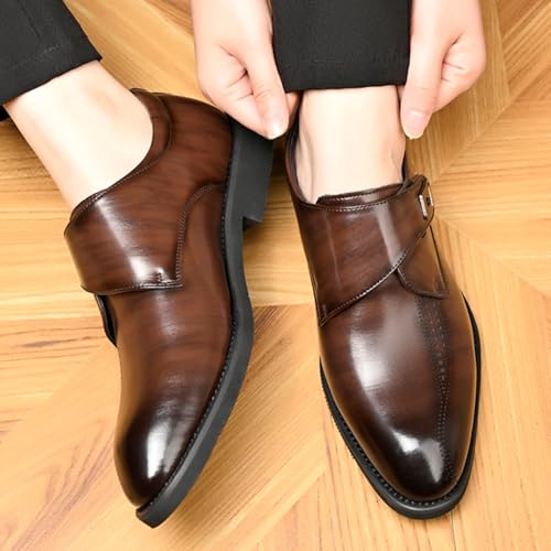 Mens Retro Monk Strap Leather Slip-On Dress Loafers Classic Low Top Wingtip Pointed Toe for Work Office Business 7