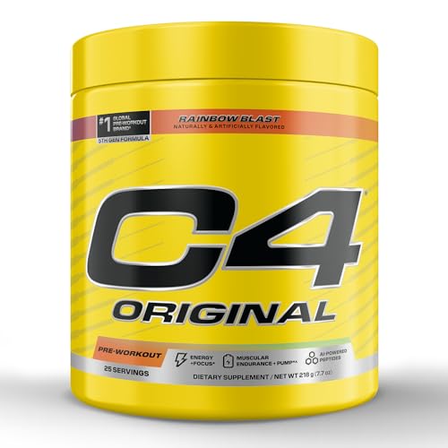 Image of C4 Original Pre Workout - Pre-Workout for Endurance, Focus & Performance with 200mg Caffeine, Beta-Alanine, Creatine Nitrate, L-Arginine & PeptiPump - Sugar Free, 25 Servings, Rainbow Blast