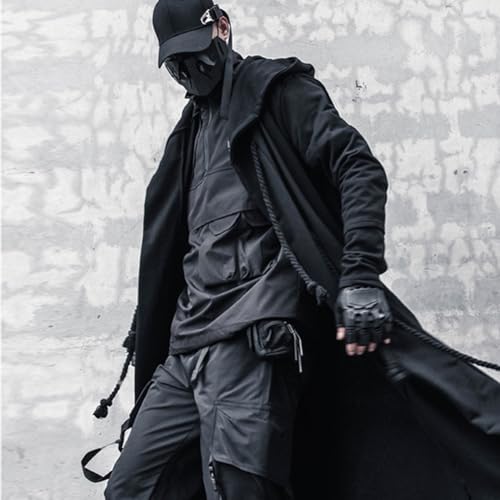 Gothic Cloak Long Hoodie Men Black Wizard Hoodies Streetwear Cardigan Hoodie Techwear Male3