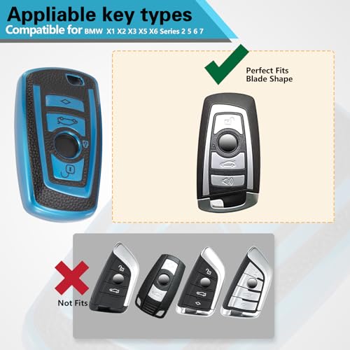 Image of Key Fob Cover for BMW, Leather-Style Keychain Tab Cover, Blue