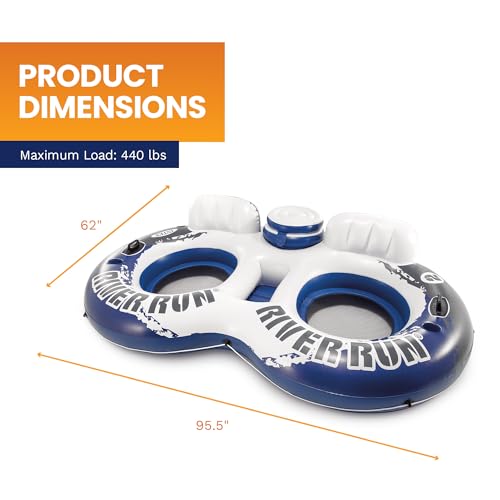 Image of INTEX 58837EP River Run 2 Inflatable Floating Lounge: Comfortable Backrests - Built-in Cup Holders - Cooler with Lid - 2 Person - 440lb Weight Capacity