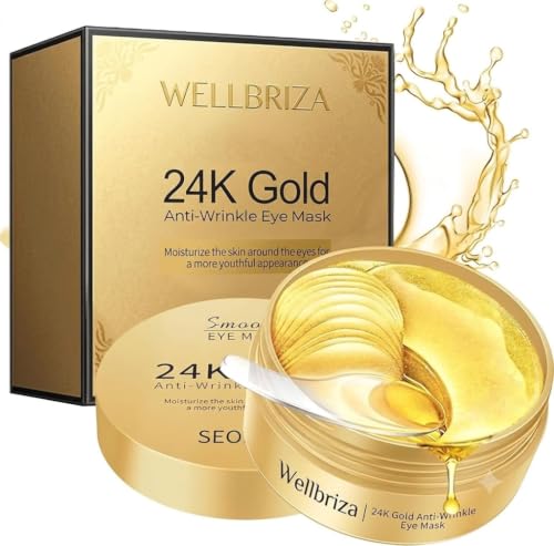 Image of 24K Gold Hydrogel Eye Mask Patches for Dark Circles and Wrinkles - Soothing Under Eye Mask for Puffy Eyes, Fine Lines and Hydration - Suitable for Women and Men (Pack of 60 Patches / 30 Pairs)