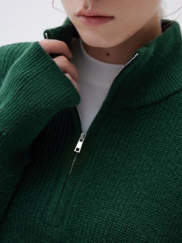 Image of SUUKSESS Women Cashmere Blend Oversized Quarter Zip Pullover Sweater Long Sleeve Collared Ribbed Knit Jumper Tops
