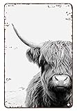 Ascigo Highland Cow Decorations for Home Highland Cow Black and White Wall Decor Metal Sign Decor Tin Sign Chic Art Wall Metal Decorations Funny Iron Plaque Signs Gift 8x12 inch