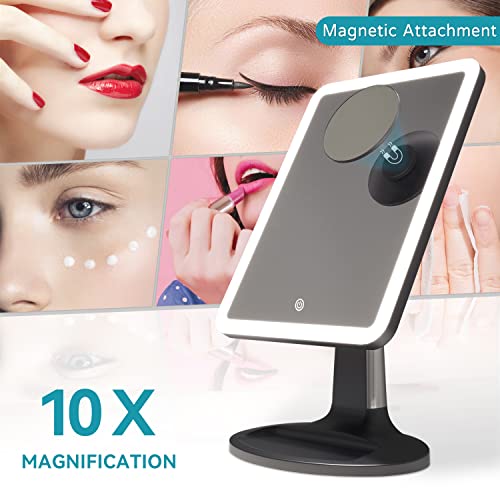 Rolove Makeup Mirror With Lights, 13"X10" Lighted Makeup Vanity Mirror, Portable Tabletop Cosmetic Make Up Mirror With Sensor Touch Dimmable, Dual Power Supply, 10X Magnifying Mirror, Gray #TOP3