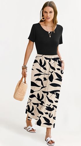 Image of AUSELILY Womens Summer Dresses 2025 Short Sleeve Maxi Dress Crewneck Casual Sundresses with Pockets