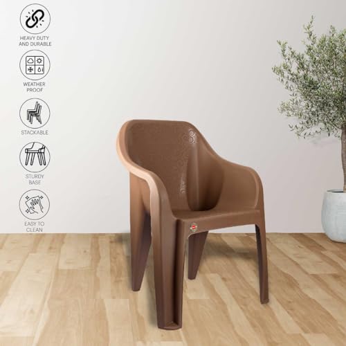 Image of Cello Dynamo Plastic Chair (Set of 6)(Brown) | Strong and Durable | Easy to Clean | Chair for Living Room, Bed Room, Kitchen, Office Room, Outdoor | 3 Years Warranty