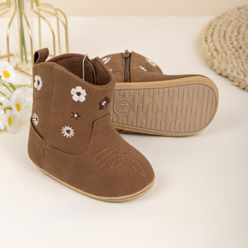 Image of Meckior Baby Girls Cowboy Tassel Boots Side Zipper Moccasins Soft Bottom Non-Slip Toddler Shoe