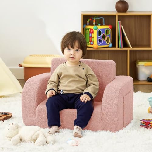 MuaMelop Toddler Couch, 2-in-1 Toddler Chairs Comfy 1-3 Years Old, Toddler Chair for Girls and Boys, Kids Couch Bed Fold Out, Convertible Baby Sofa to Lounge Chair for Playing, Reading, Napping, Pink by MuaMelop - Image 2