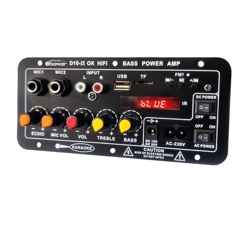 TIEOAXFT Placa amplificadora D10/ D10-II con Bluetooth AUX USB 30-120W for Altavoz de 4 ohmios módulo Amplificador de Potencia de 12V/24V(D10-II)