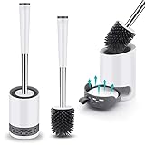 VPOW Toilettenbürste, WC Bürste Silikon mit Schnell Trocken Behälter, Klobürste Edelstahl mit Abnehmbar Wasserspeicherschublade und Griff, Stehen & Wandmontage Toilettenbürstenhalter, Ohne Bohren