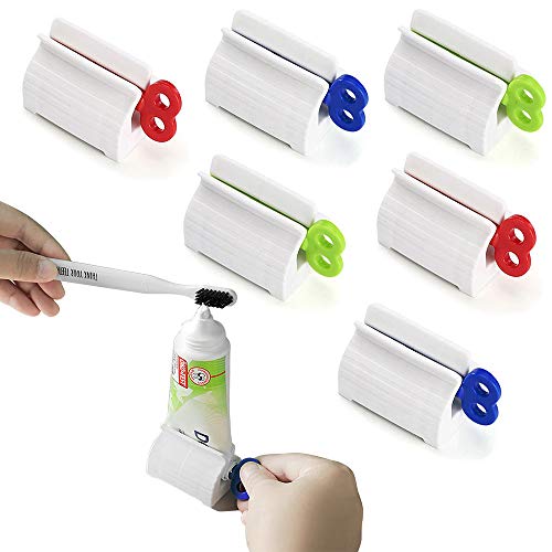 Toothpaste Tube Squeezer Dispenser Multifunctional Tube Holder Rotate Plastic Squeezer Rollers Tube Manual Extruder Clip Seat Bathroom Toothpaste Rack for Facial Cleanser Cosmetics Oily Extruder