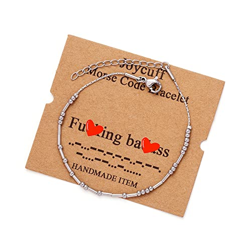 Image of JoycuFF Inspirational Morse Code Bracelets for Women Silver Beads Jewelry Encouragement Mantra Gifts for Her