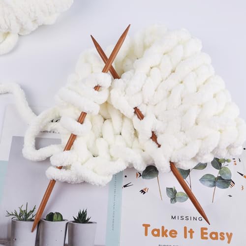 Image of 8 Jumbo Packs Chunky Chenille Yarn for Crocheting, 31.7 yds, 8 oz Each Skein Bulky Thick Fluffy Yarn for Knitting, Super Bulky Chunky Yarn for Hand Knitting Blanket, Soft Plush - Cream