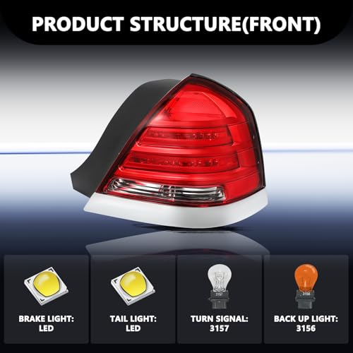 Image of Aosky LED Tail Light Assembly Compatible with 1998-2011 Ford Crown Victoria Rear Taillight Brake Signal Lamp with Bulbs (Red)