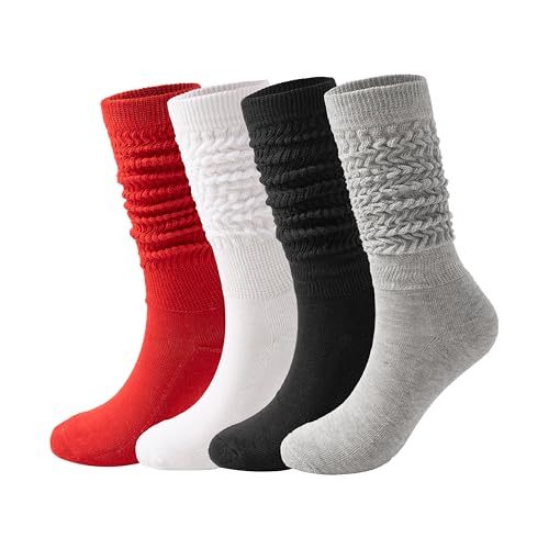 Image of Women's Slouch Socks, Soft Extra Long Scrunch Knee High Sock fall Winter Knit Slouchy Thigh High Boot Socks, 4 Pack