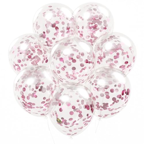Image of AFTERLOON Biodegradable Balloons 24 pcs Clear 12 inch with Shiny Pink Circle Confetti, Natural Rubber Latex Plastic-Free AlternativeDurable Thickened Extra Strong Helium Float, Garland Arch Wedding Decor