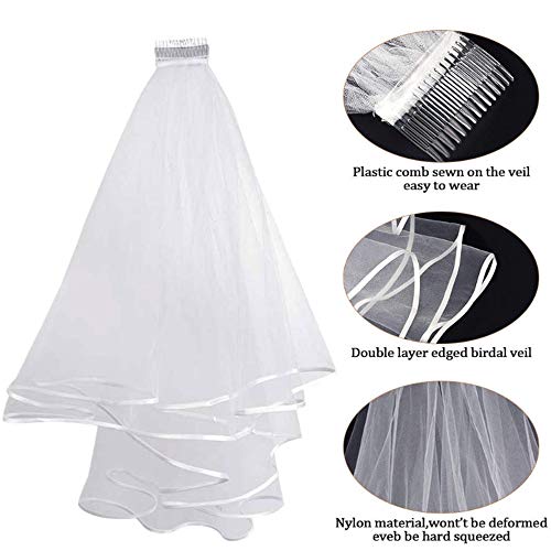 Nuluxi 2 Strato Bianco Velo Sposa con Pettine