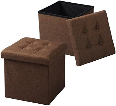 2 Pouf Pieghevoli WOLTU - Cassapanche Contenitore, Grigio Scuro, 43L, In Lino E MDF - Foto 10