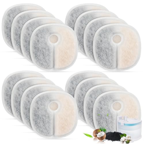 Filter Replacements Compatible with E1/E1+ Cat Fountain (2L/67oz) 16 Pack refills of 1 Year Set for Pet Water Fountain