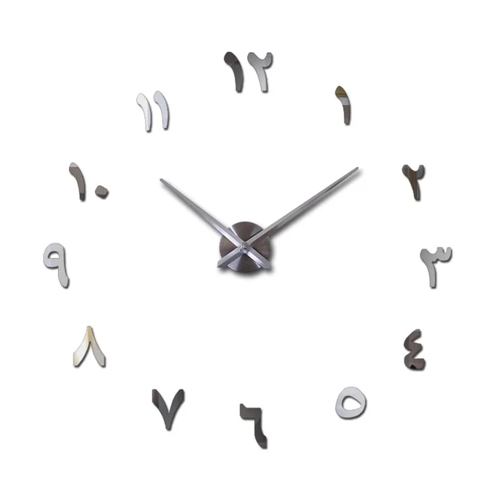 VFDVSWZSA Stylish wall clock, Clock Watch Horloge 3d Diy Mirror Stickers Home Decoration Living Room Quartz Needle(Silver,37inch)