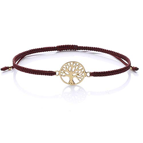 Preisvergleich Produktbild Unbekannt Armband Lebensbaum 925 Silber vergoldet Farbe weinrot