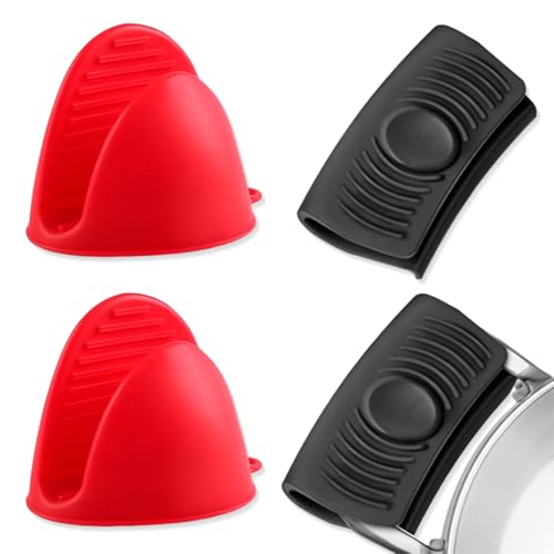 ZKGYUS Lot de 4 de Cuisine en Silicone, 2PCS Gants Four Anti Chaleur Gant Cuisine + 2PCS Maniques Cuisine, Gant Four Anti Chaleur pour la Cuisson, la Cuisson, Les barbecues