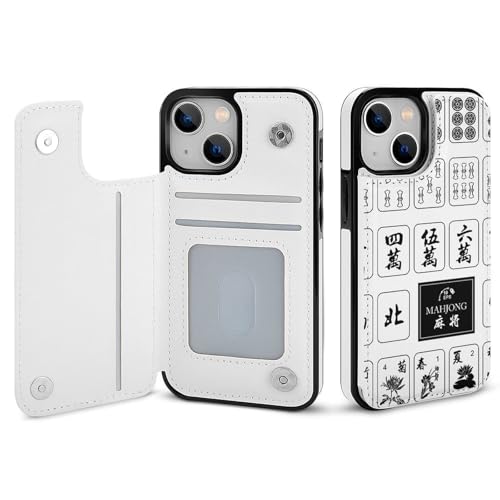 iPhone14ProMax用ケース カバー 手帳型 マージャン 麻雀 白い アイフォン14ProMax用 カード収納 横置きスタンド機能 全面保護 Case