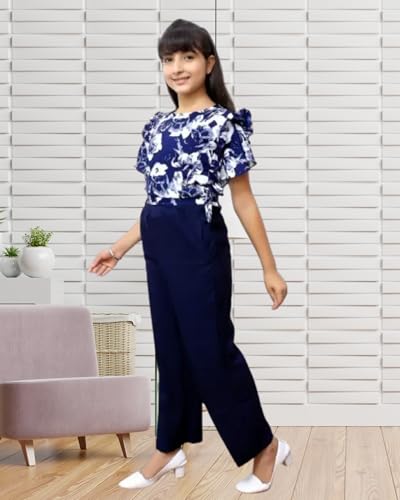 Image of Girls /Kids Printed Floral Designer Top and Palazzo Set Crop Top and Palazzo Set Printed /Fancy Palazzo and top Set for Girls with tie in Waist