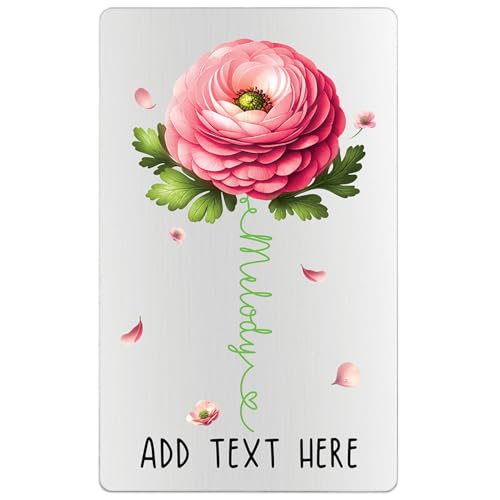 Ciciron Customized Ranunculus Lover Card With Name, Floral Plant Card Gift, Personalized Ranunculus Flower Metal Cards, Ranunculuses Cards Gift For Girlfriend Her Friends Valentines Day Anniversary