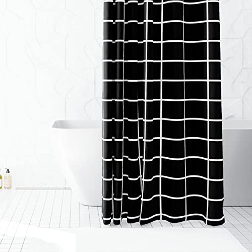 DALINA Textil - Cortinas de Ducha, para baño, bañera, Impermeable, Resistente al Moho, Anti Moho y Impermeables 180 x 180 cm (71 x 71 Pulgada) | 100% Polyester - Negro con rectángulos