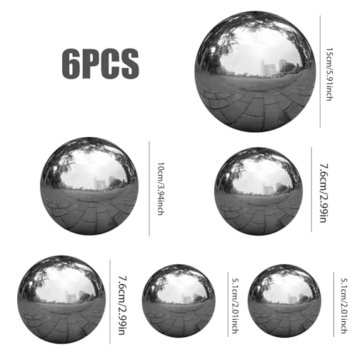 Roestvrijstalen starende bal, 6 stks zilveren ballen, 2 & 3 & 4 & 6 grote glanzende ballen, reflecterende spiegelgepolijste tuinbol voor huizentuinvijver ornament - Afbeelding 4