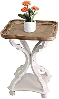 Side Table Wooden Tray End Table Nightstand Sofa Bedside Tables Farmhouse Cottage Style Natural Wood End Table for Holiday Family, Dining or Living Room, Handcrafted Finish, Modern, White