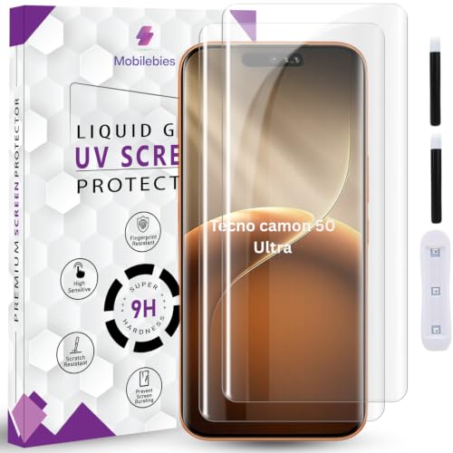 Image of Premium HD+ UV Tempered Glass Screen Protector For Tecno Camon 50 Ultra 5G (6.78 Inch, Pack of 2) Full Adhesive UV Curved Screen Protector Case Friendly HD Clarity with installation kit