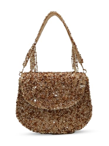 Image of THE TAN CLAN Amy Gold Flap over Bag Clutch for women Purses Luxury Evening Handbags for ladies with Detachable Handle
