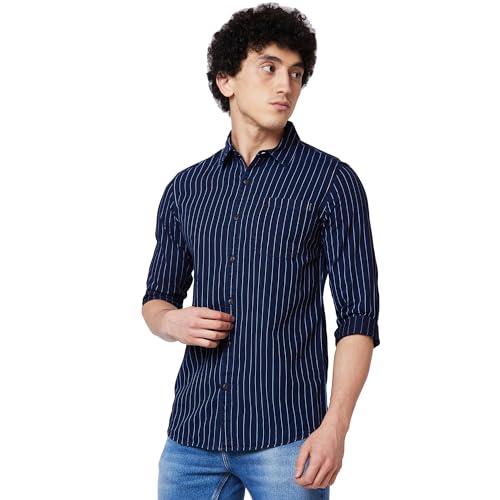 Image of Spykar Men's Regular Fit N /A Full Sleeve Striped Casual Shirts