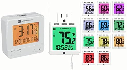 Ambient Weather WS-01-RC-8300-WHITE Atomic Travel Compact Alarm Clock and Color Changing Temperature Night Light