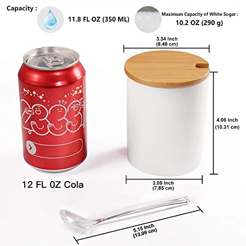 77L Sugar Bowl, Ceramic Sugar Bowl With Lid And Spoon, Sugar Containers For Countertop, Sugar Dispenser & Sugar Spoon & Bamboo Lid, Salt And Pepper Bowls, White (10.8 Oz/1.33 Cup) #TOP1