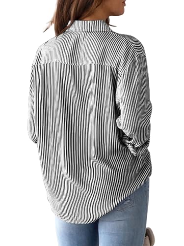 Image of siliteelon Striped Button Down Shirts Women Cotton Long Sleeve Work Blouses
