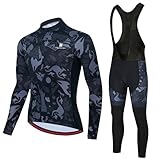 maillot mtb manga larga 【Tejido Transpirable Profesional】-- Este conjunto de ciclismo manga larga con los últimos tejido de malla profesional. Chaleco: 100% poliester, Pantalón corto: 80% Poli + 20% Lycra.El tejido de este maillot es súper fino y suave, con buena elasticidad, se adapta a tu cuerpo perfecto.La tela tiene muchos agujeros, tiene una función súper transpirable y absorbente de humedad, te pone cómodo para conducir durante largos períodos.