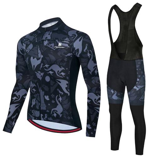 Conjunto Ciclismo Hombre Maillot Bici MTB Ropa Ciclista Manga Larga,Traje Bicicleta Chaquetas y Pantalones Tirantes con 19D Gel Acolchado,Completa de BTT Jerseys Primavera Otoño Secado Rápido|17,M