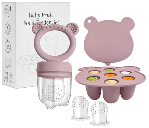 Baby Fruit Food Feeder Puple Set Fruchtsauger Baby | BPA-freier Babybrei Einfrieren Behälter | Silikon Obst Nahrung zum Befüllen mit Obst, Gemüse