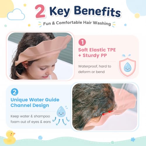 Image of FUNUPUP Baby Shower Cap for Toddlers Kids, Soft TPE Silicone, Dusty Pink | Leakproof & Slip-Resistant & Adjustable Bath Visor Shampoo Shield, Keeps Water Out of Eyes and Ears, Fits 15-24 inch Head Size
