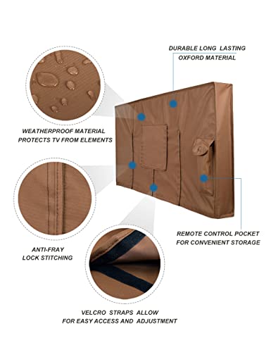 iBirdie Outdoor Waterproof and Weatherproof TV Cover for 60 to 65 inch Outside Flat Screen TV - Brown Cover Size 58''W x 37''H x 5.5''D - 6