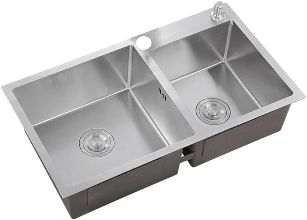 Stainless Steel Double-Basin Kitchen Sink, 78x43x20cm, with Drain Assembly & Pipe, Drop-in or Undermount, Ideal for Wet Bar & Prep Area(78x43x20cm)