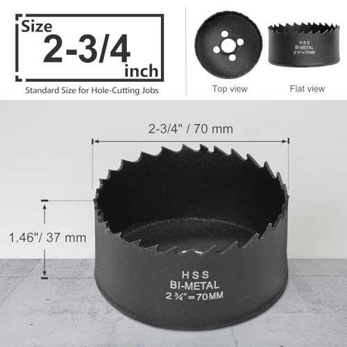 Image of 2-3 /4 Inch Hole Saw with 3 /8 inch Triangle Shank Quick Change Arbor, JTemgle Bi-Metal Hole Saw Heavy Duty Hole Cutting Tool for Cornhole Boards, Recessed Lights, Wood, Plastic, Drywall & Soft Metal
