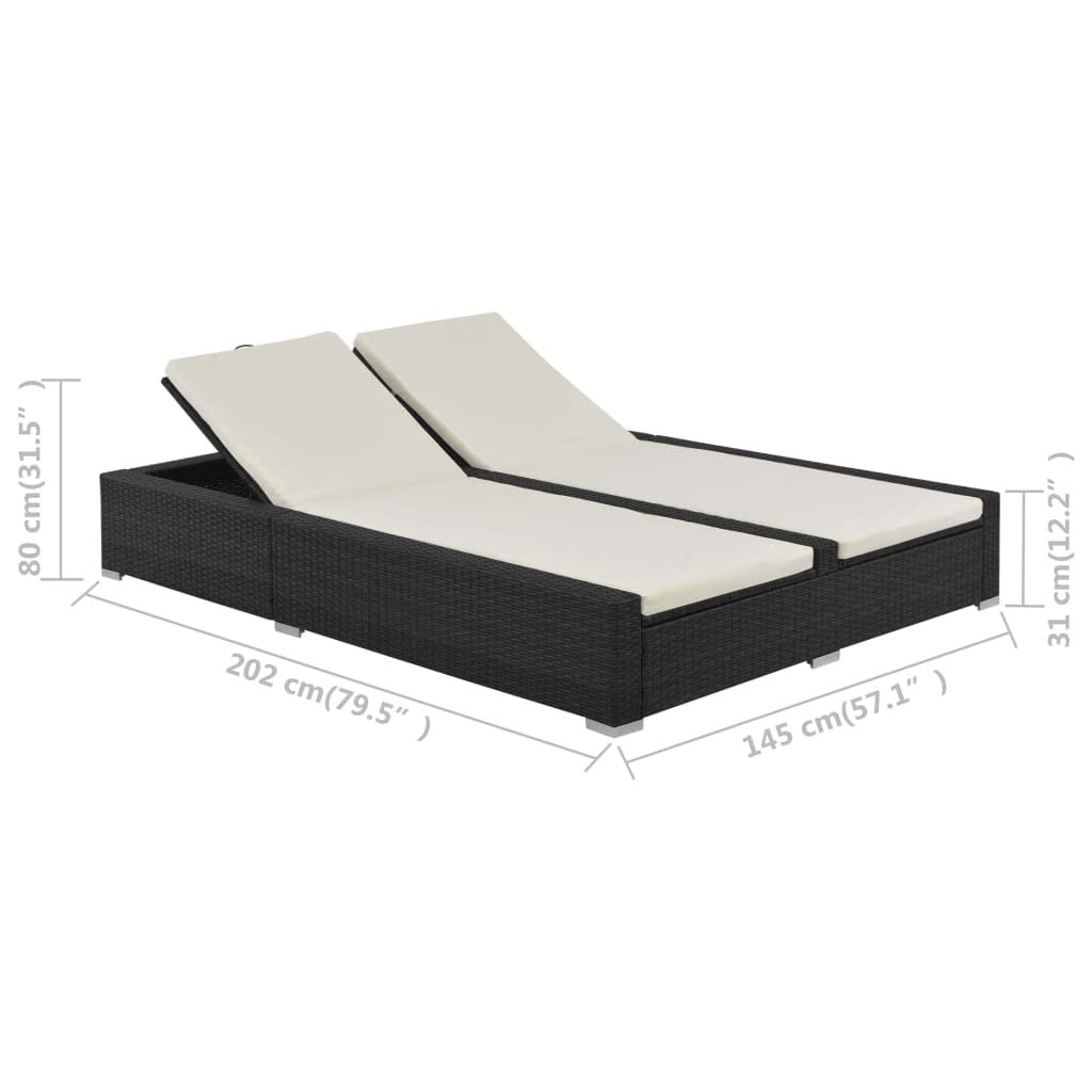 Générique Chaise Longue Double Résine tressée Noir,Meubles,Mobilier de Jardin,Lits d'extérieur,Noir,34.95 KG,44752