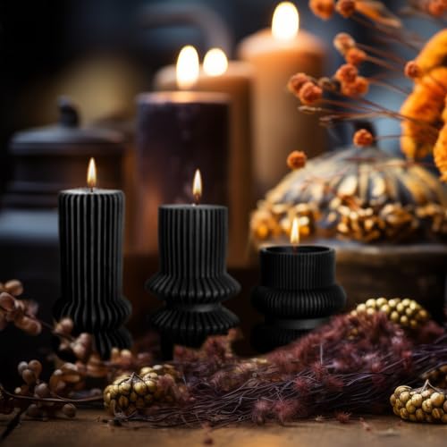 Mtlee MTLEE-WED0110D 3 Pcs Small Ribbed Pillar Candles Scented Pillar Candle Tall Pillar Candle Soy Wax Aesthetic Candle 4.7 thumb #3
