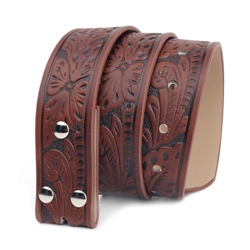 2 Pack Western Cowboy Belt Strap for Men Women Leather Belt without Buckle with Floral Engraved Pattern2